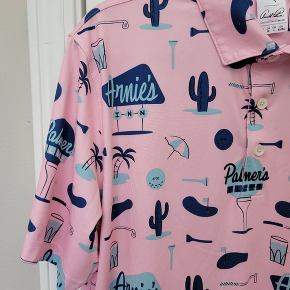 Puma Arnold Palmer Golf Polo Pink Blue Retro Arnies Beach Tropical Size M - Picture 2 of 12